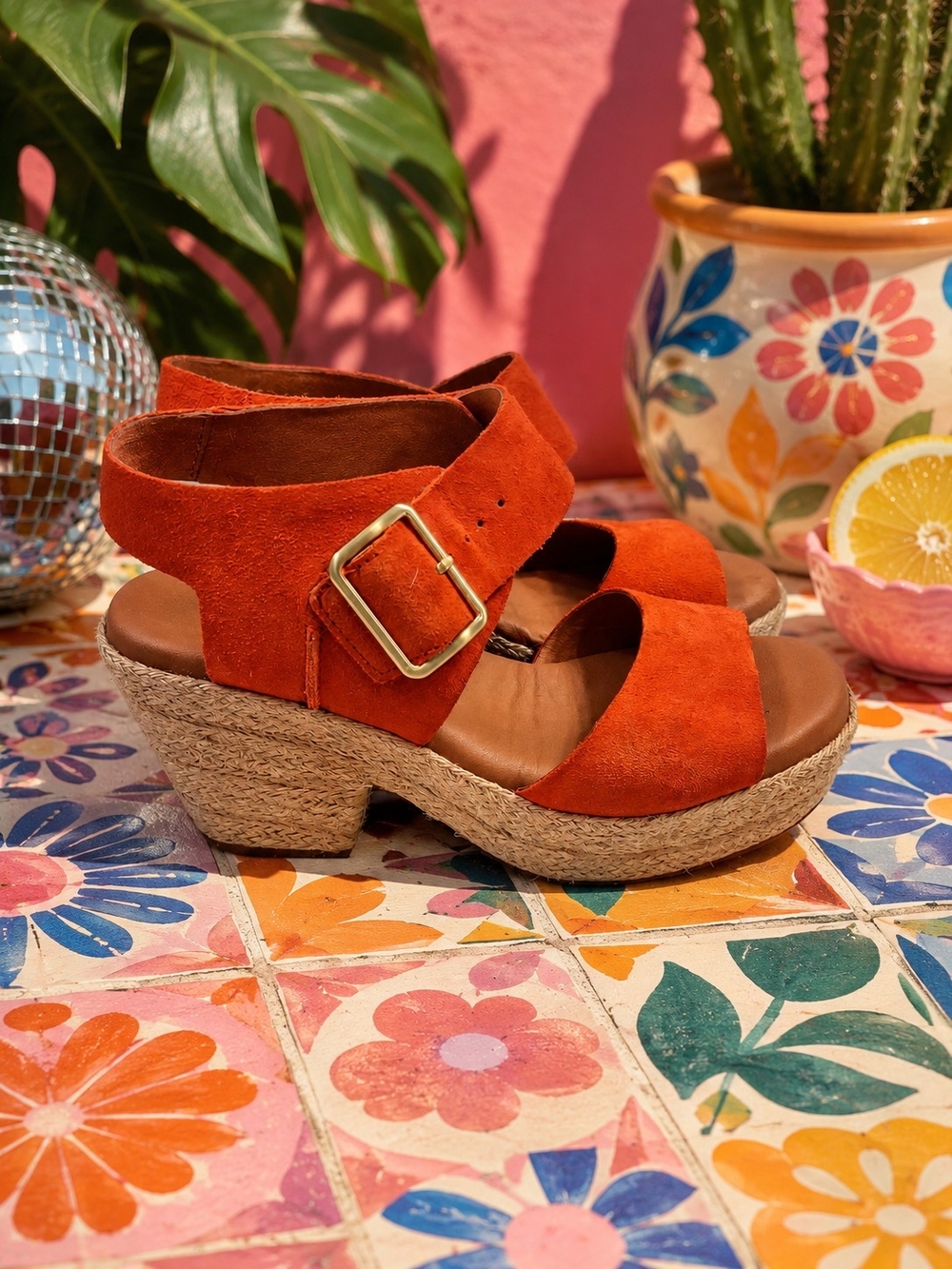 Clarks Artisan Suede Platform Sandal in Burnt Orange